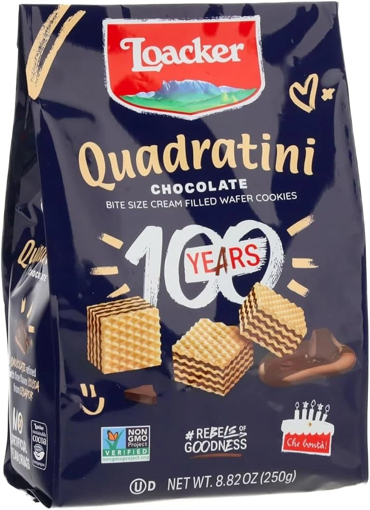 Loacker Quadratini, Chocolate Wafer Cookie, 8.82 Ounce Pack